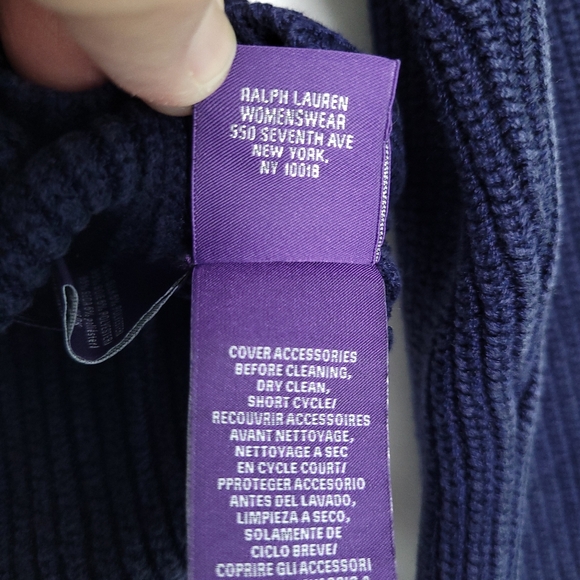 RALPH LAUREN Purple Label Silk Navy Ribbed Sweater Women's LARGE - Picture 7 of 16